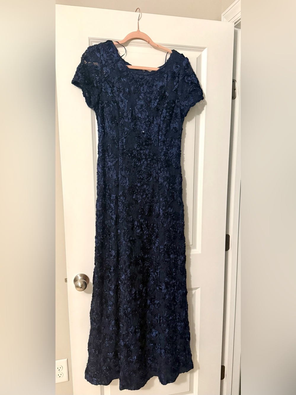 Alex Evenings Navy Floral Appliqué Maxi Dress